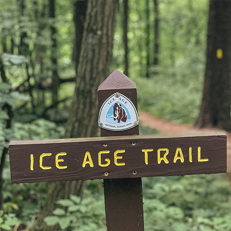 A trail sign reading Ice Age Trail