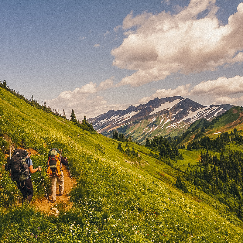 Two people hiking along the Pacific Crest trail