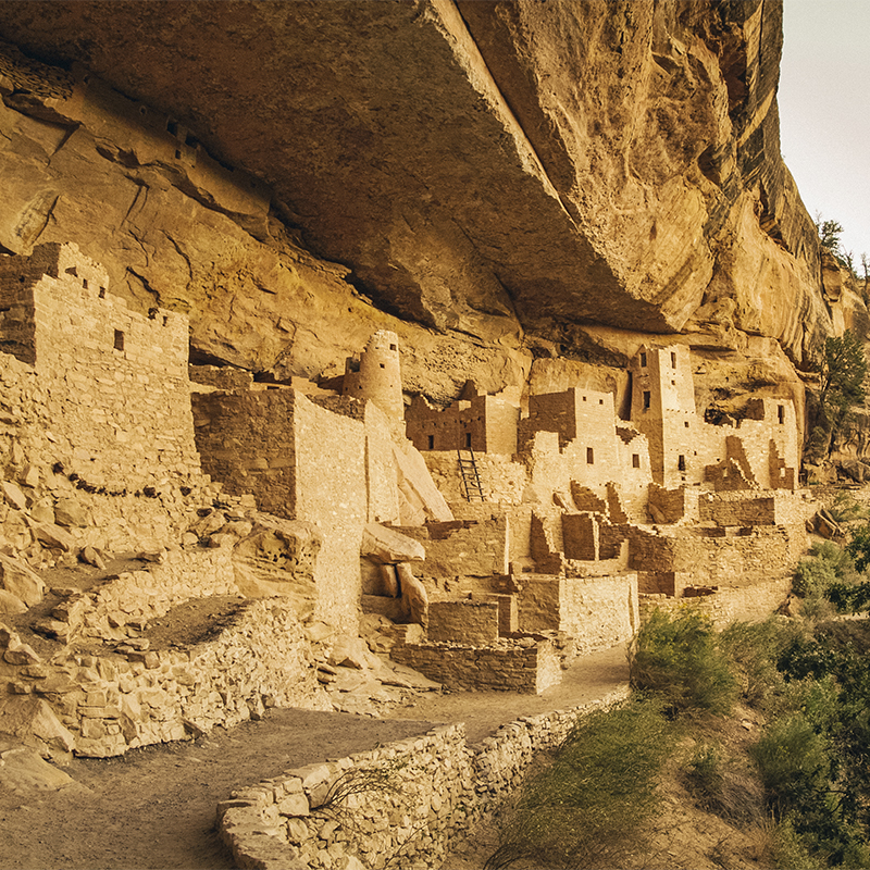 Sunset on Cliff Palace and Mesa Verde National Park.